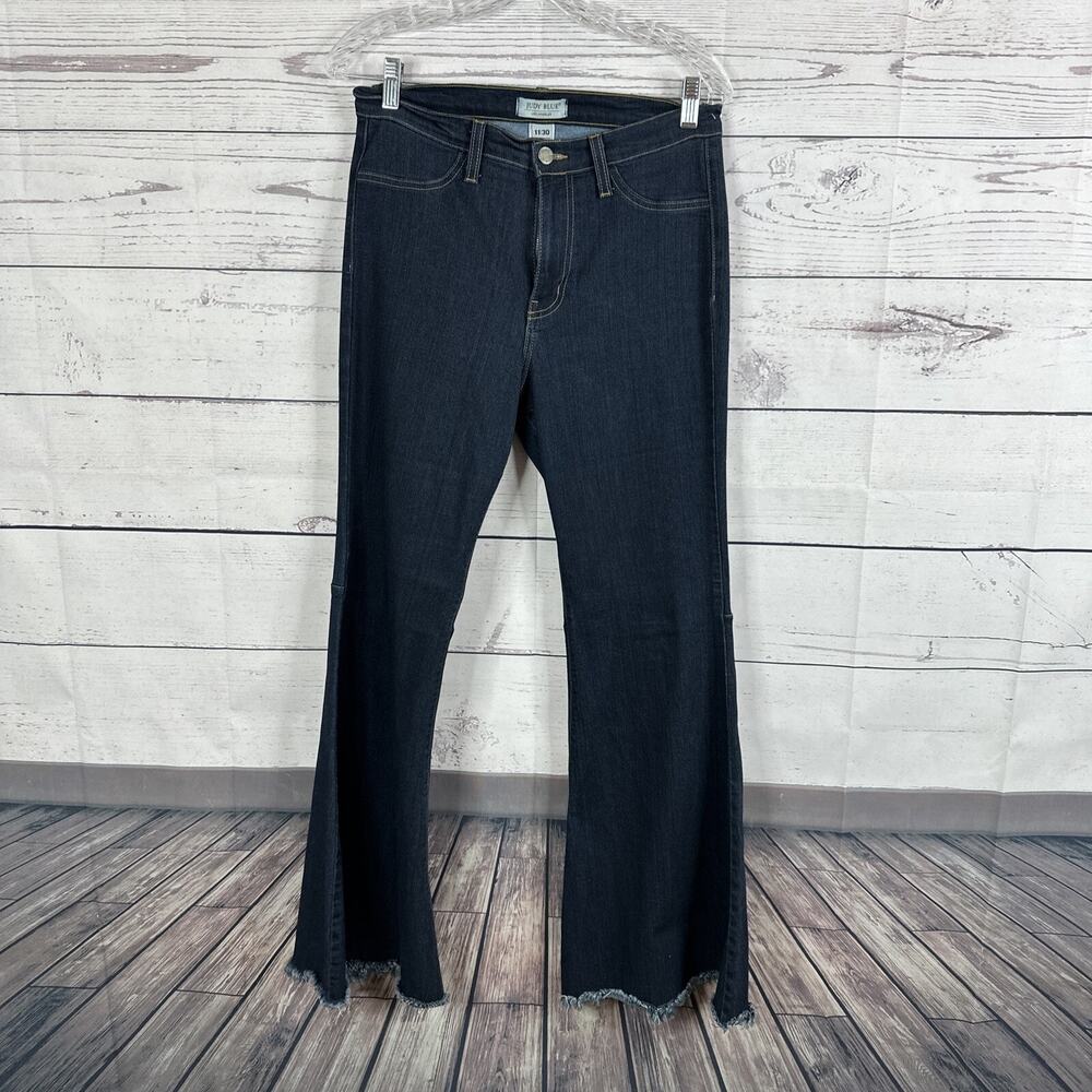 Judy Blueโ Jeans Womens 30 Blue Flare High Rise Stretch Boho Hippie Raw Hem